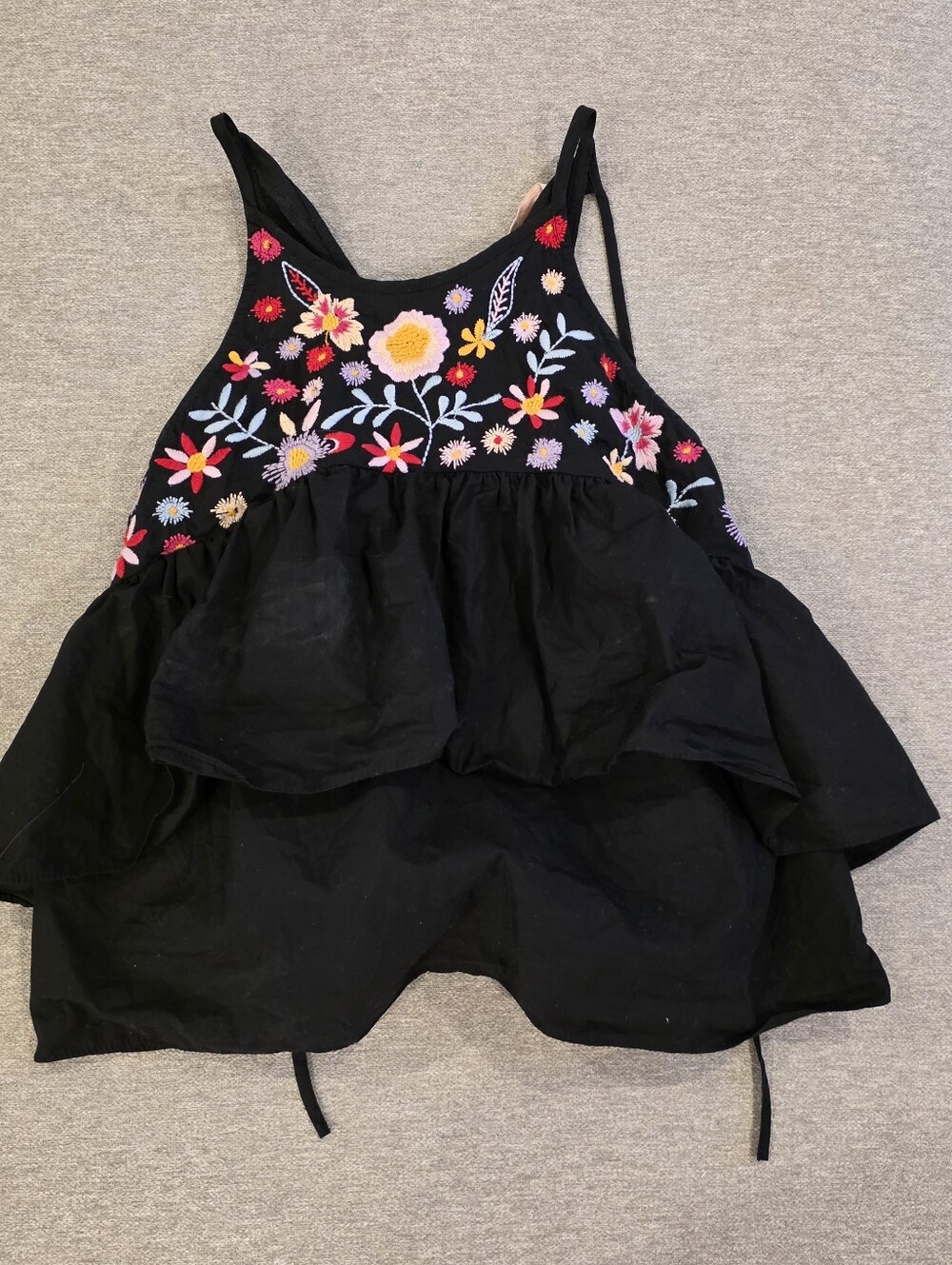 Zara Black Blouse Multicolor Floral Embroidery